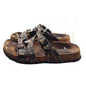 Birkenstock Women's Size 7  Black Floral Arizona Double-Strap Cork Sandal Shoes